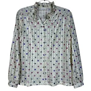 COS COB Shirt Womens Medium White Polka Dot Mock Neck Sheer Blouse Long Sleeve